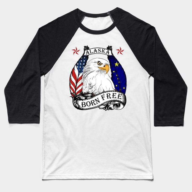 USA Alaska Eagle - Born Free Baseball T-Shirt by Fusti